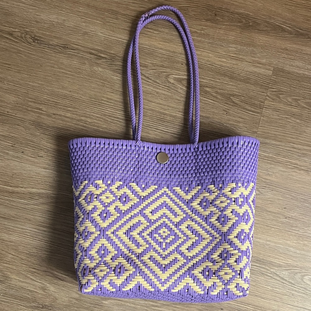 Purple and Cream Woven Tote Bag
